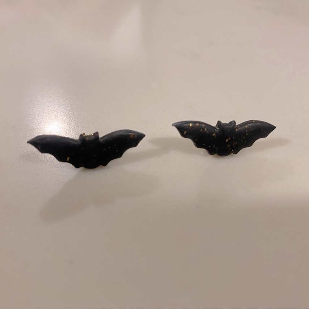Black Bat Stud Earrings, Never Worn